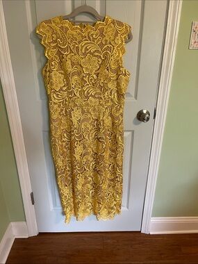 Dress the Population Golden Yellow Lace Sheath Dress